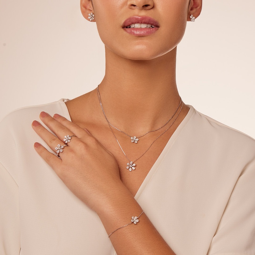 Flora Diamond Earrings In 18k White Gold