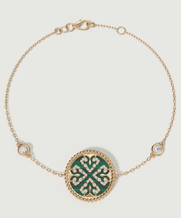 Lace Malachite Stone Diamond Bracelet In 18k Yellow Gold