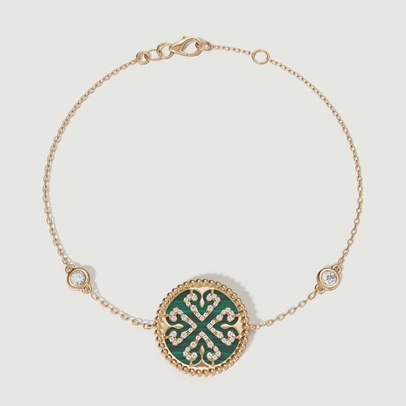 Lace Malachite Stone Diamond Bracelet In 18k Yellow Gold