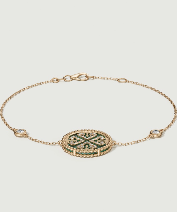 Lace Malachite Stone Diamond Bracelet In 18k Yellow Gold