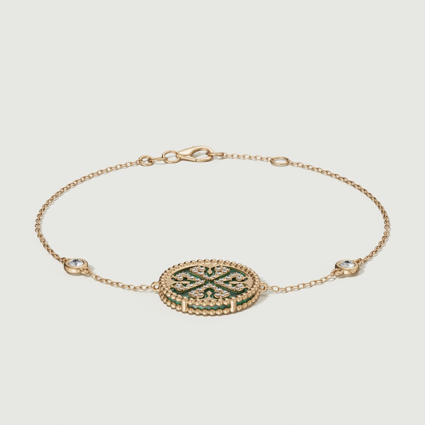 Lace Malachite Stone Diamond Bracelet In 18k Yellow Gold
