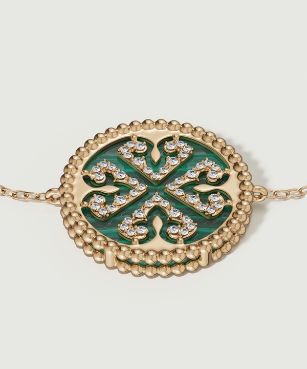 Lace Malachite Stone Diamond Bracelet In 18k Yellow Gold