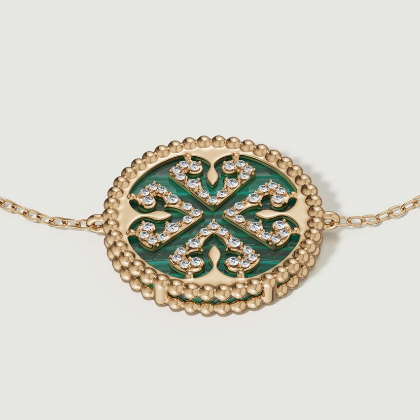 Lace Malachite Stone Diamond Bracelet In 18k Yellow Gold