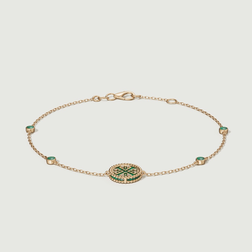 Lace Petite Yellow Gold Diamond Bracelet With Malachite