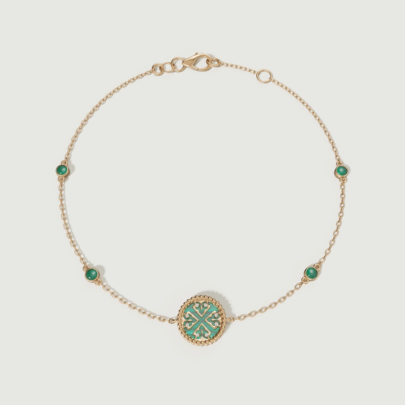 Lace Petite Yellow Gold Diamond Bracelet With Malachite