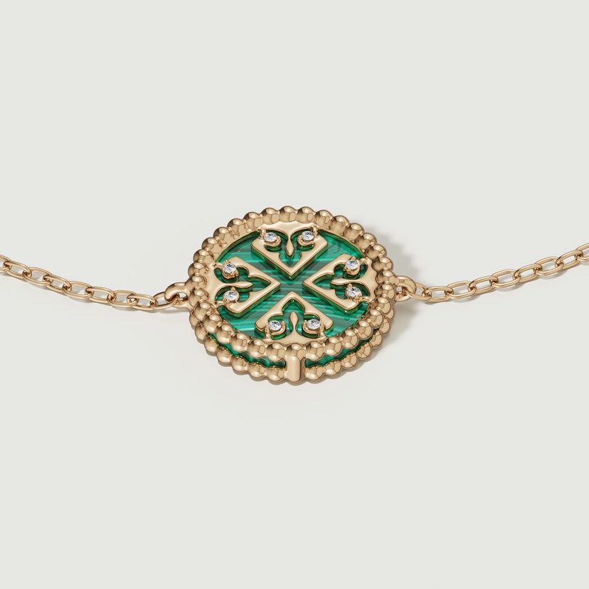 Lace Petite Yellow Gold Diamond Bracelet With Malachite