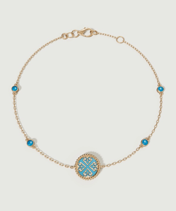 Lace Petite Yellow Gold Diamond Bracelet With Condensed Turquoise