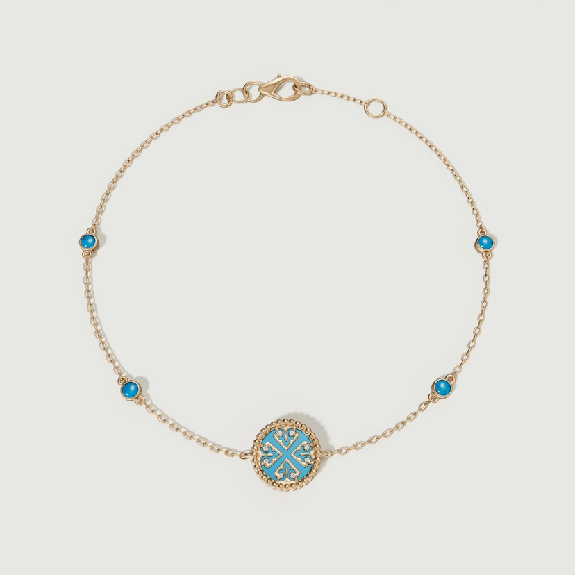Lace Petite Yellow Gold Diamond Bracelet With Condensed Turquoise