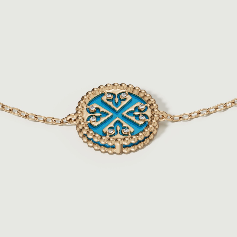 Lace Petite Yellow Gold Diamond Bracelet With Condensed Turquoise