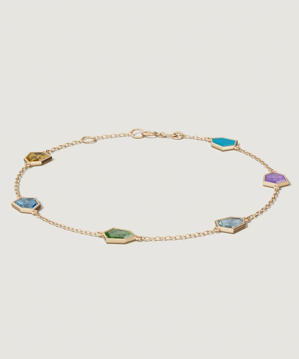 Spring 18k Yellow Gold Bracelet With Amethyst Citrine Peridot Swiss Blue Topaz And London Blue Topaz