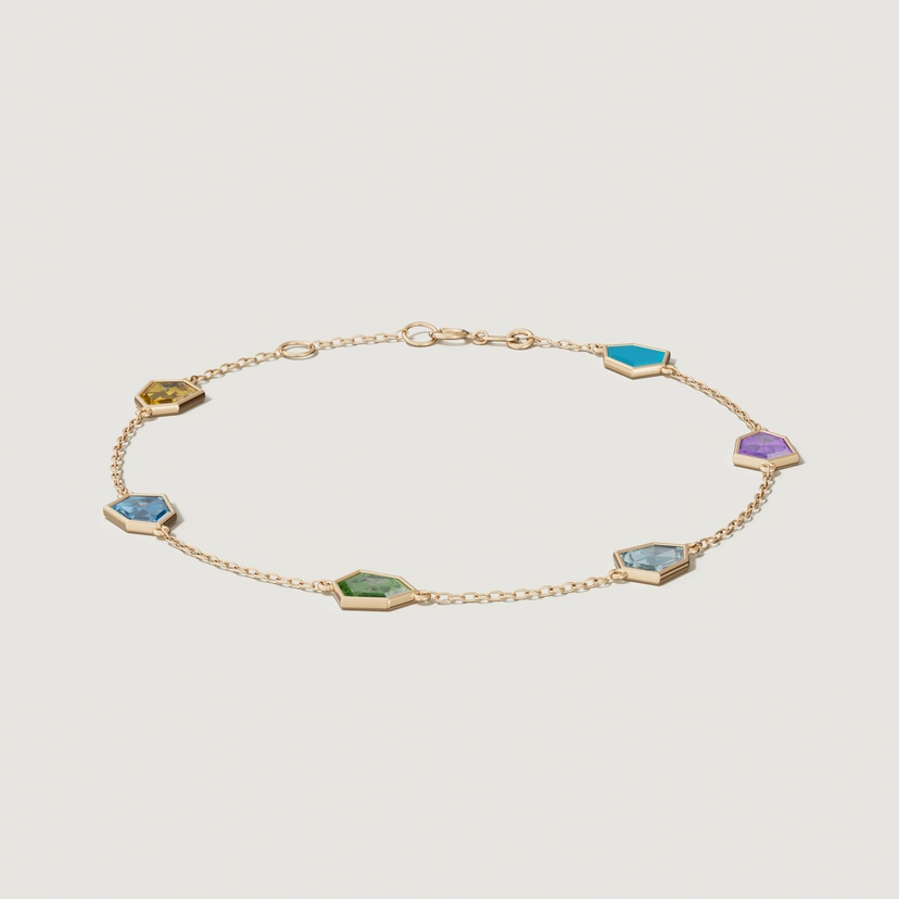 Spring 18K Yellow Gold Bracelet With Amethyst Citrine Peridot Swiss Blue Topaz And London Blue Topaz