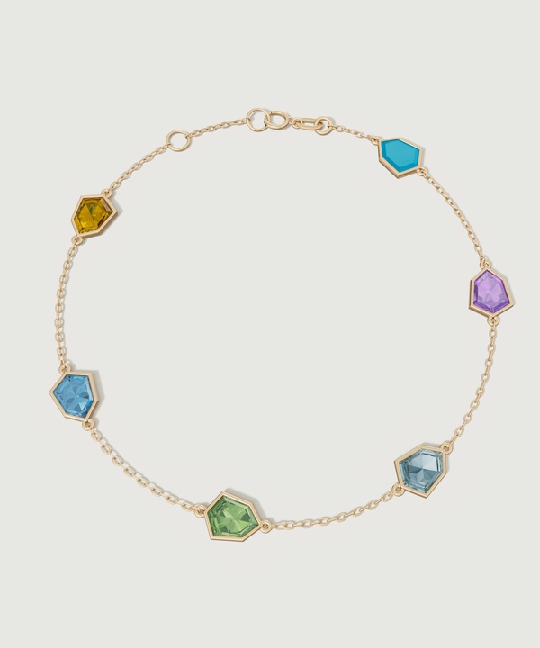 Spring 18k Yellow Gold Bracelet With Amethyst Citrine Peridot Swiss Blue Topaz And London Blue Topaz