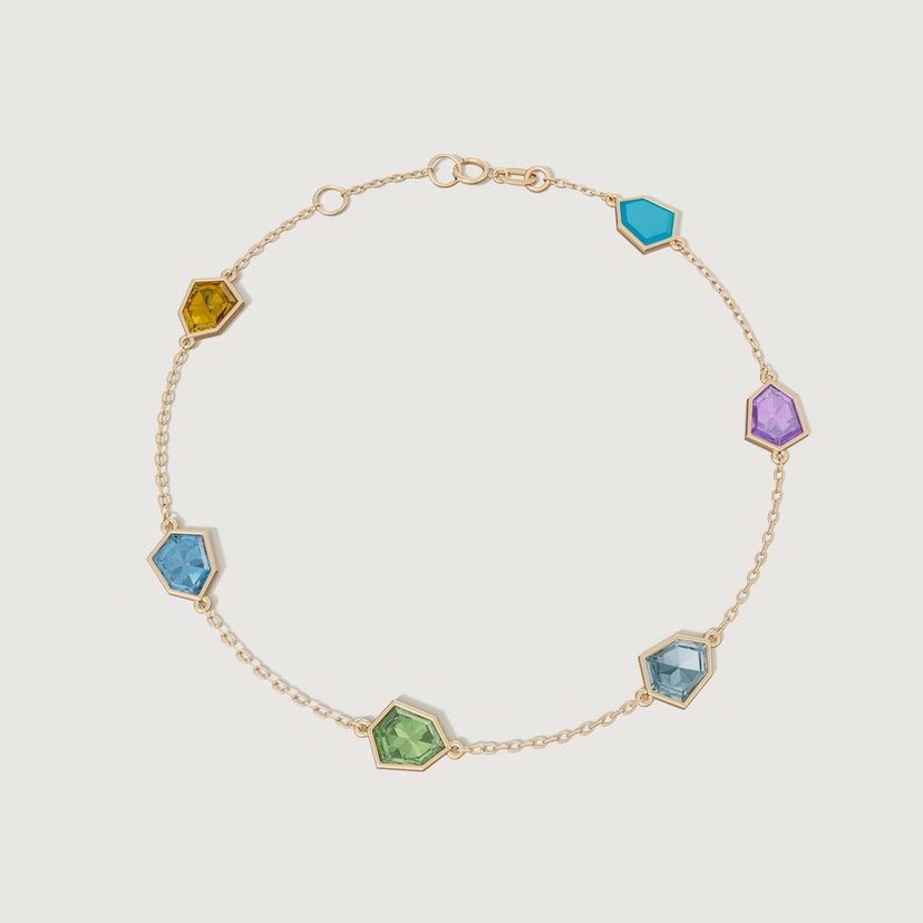 Spring 18K Yellow Gold Bracelet With Amethyst Citrine Peridot Swiss Blue Topaz And London Blue Topaz
