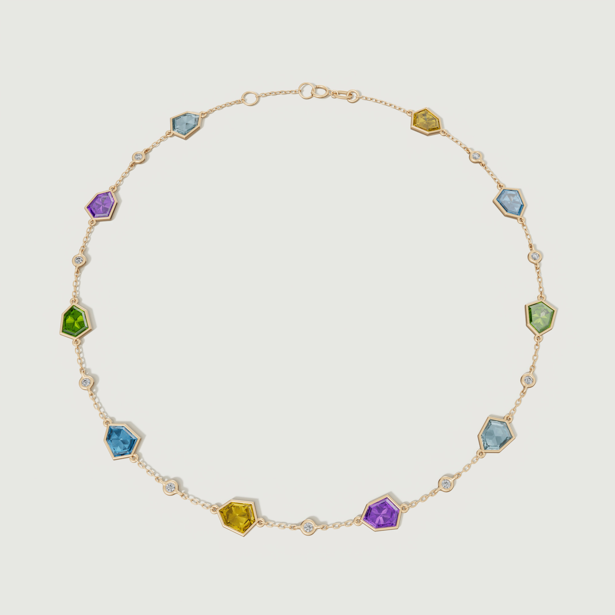 Colored Rosette Diamond Bracelet in 18K Yellow Gold