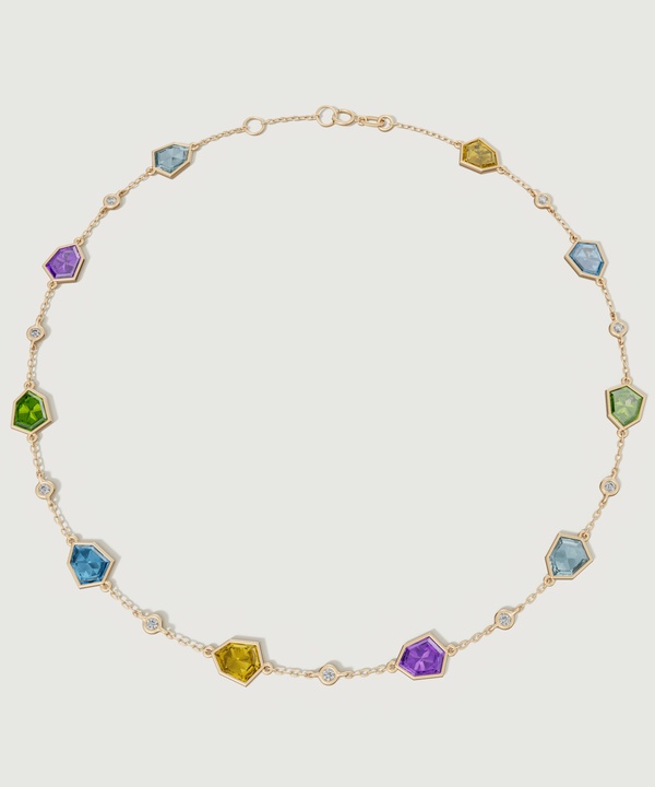 Spring 18k Yellow Gold Bracelet With Amethyst Citrine Peridot Swiss Blue Topaz London Blue Topaz And Diamond