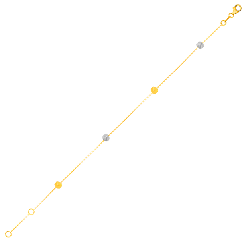 Cubes Single Chain Small Bracelet 18k Yellow & White Gold