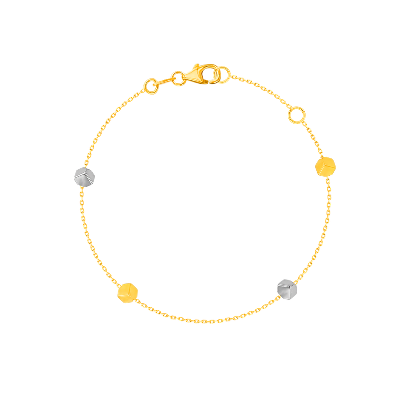 Cubes Single Chain Small Bracelet 18k Yellow & White Gold