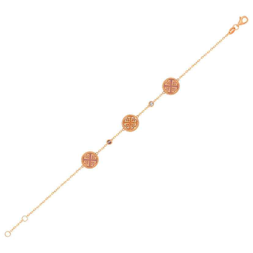 Lace Triple Medallion Bracelet In 18k Rose Gold With Pink Opal Pink Sapphire And Diamonds