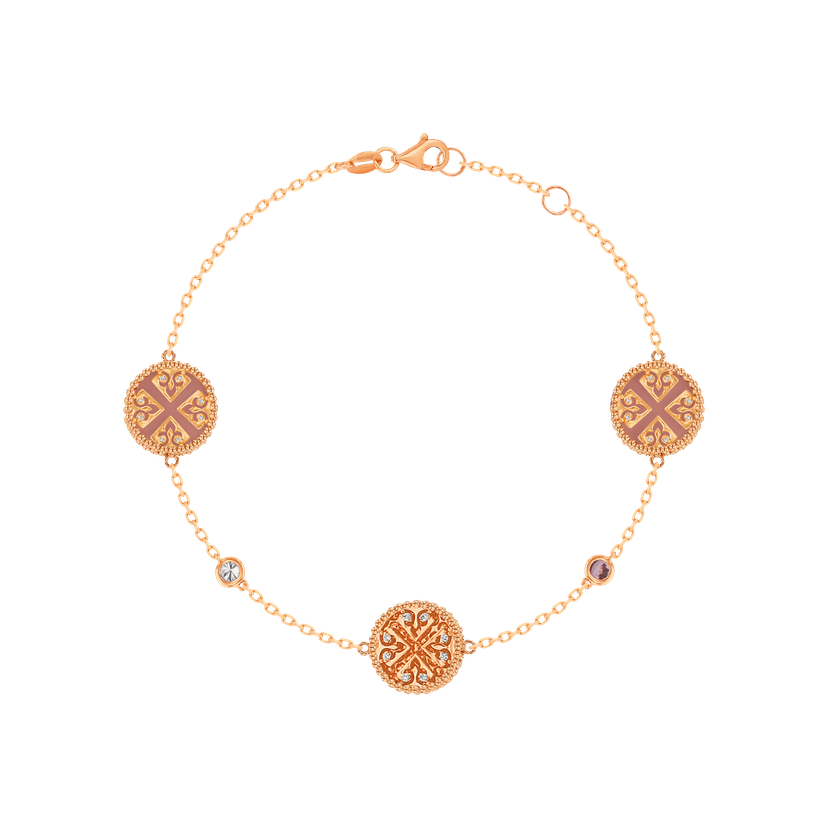 Lace Triple Medallion Bracelet In 18k Rose Gold With Pink Opal Pink Sapphire And Diamonds