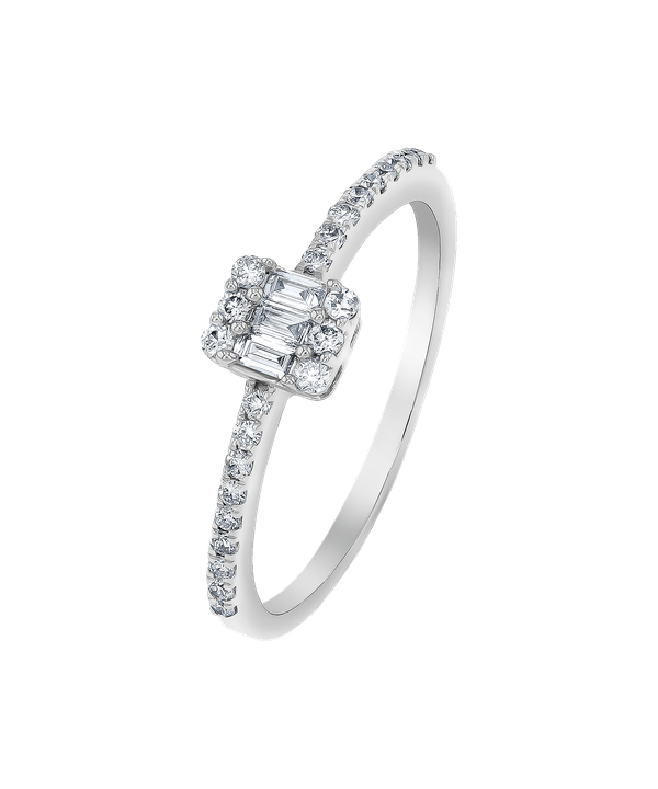 Onesixeight Emerald Shaped Diamond Ring Half Eternity Band 18k White Gold