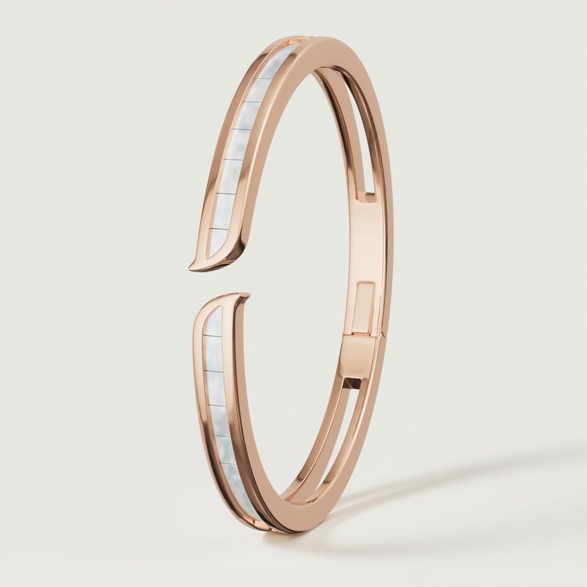 Mosaic 18k Rose Gold Mother Of Pearl Bangle