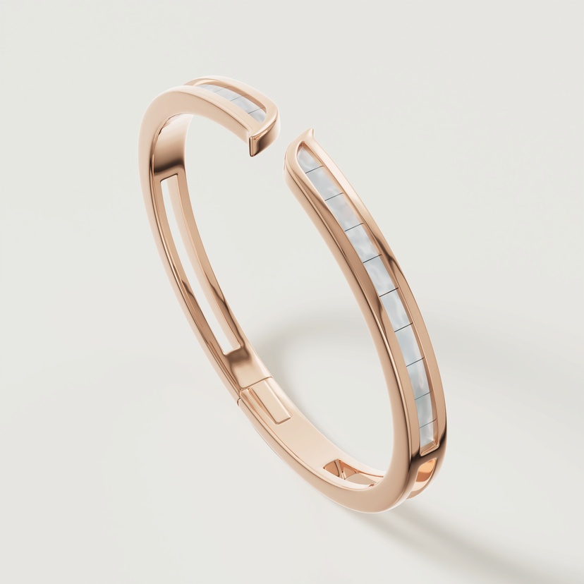 Mosaic 18k Rose Gold Mother Of Pearl Bangle