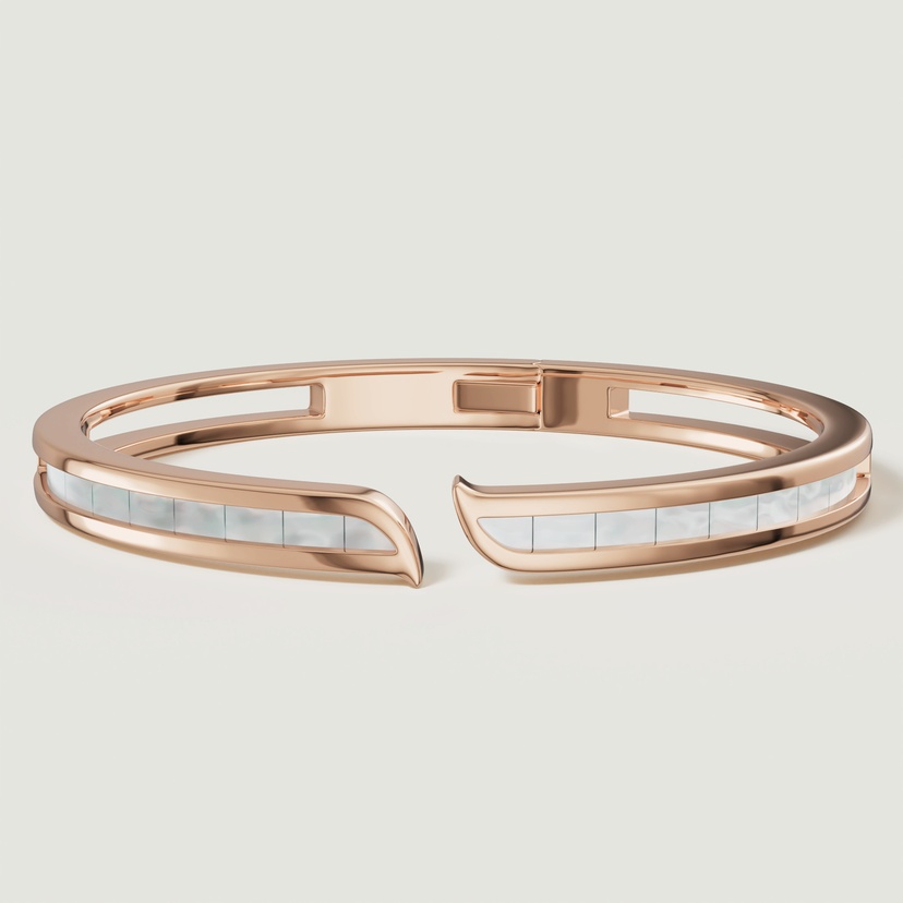 Mosaic 18k Rose Gold Mother Of Pearl Bangle