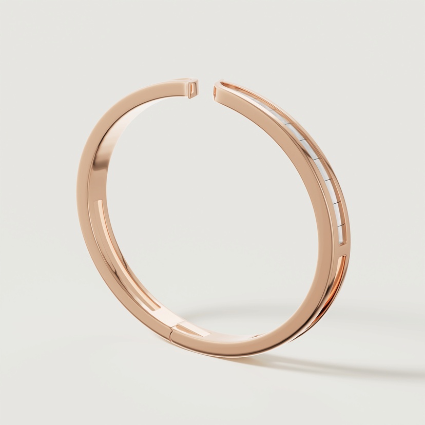 Mosaic 18k Rose Gold Mother Of Pearl Bangle