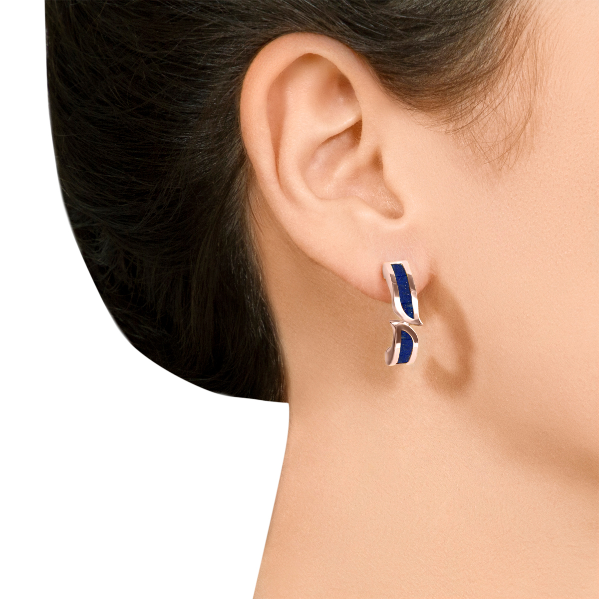Mosaic Lapis Lazuli Hoop Earrings In 18k Rose Gold