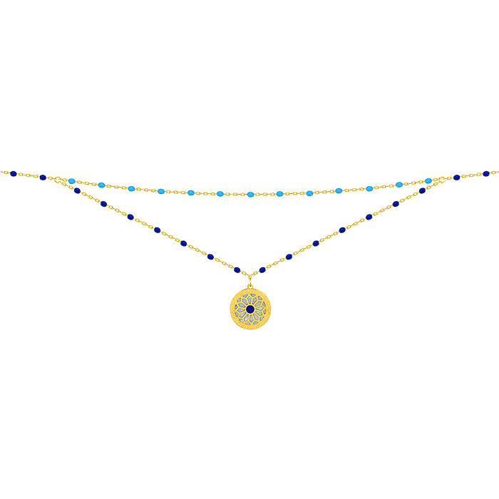 Athens 18k Yellow Gold Necklace With Blue And White Mother Of Pearl