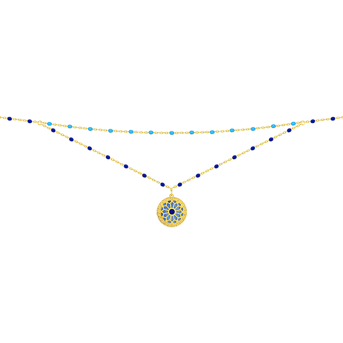 Athens 18k Yellow Gold Necklace With Blue And White Mother Of Pearl