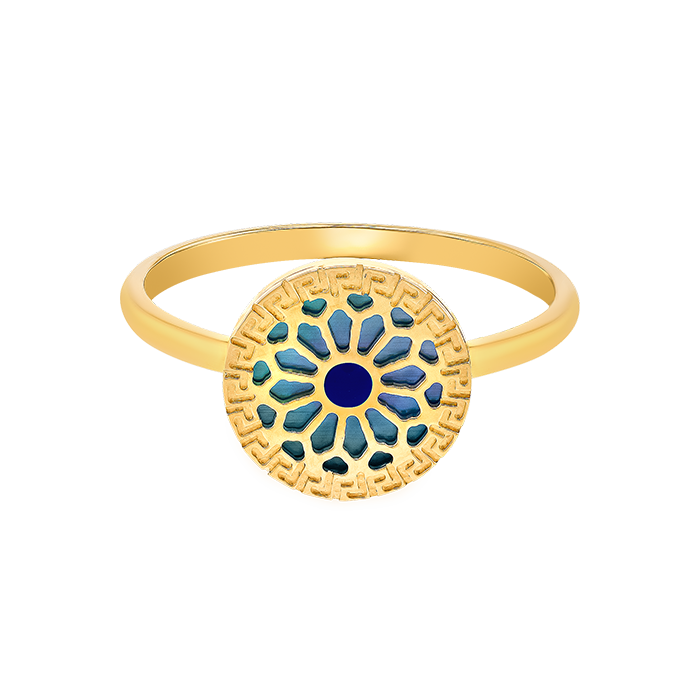 Athens 18K Yellow Gold Ring With Blue And White Mother Of Pearl