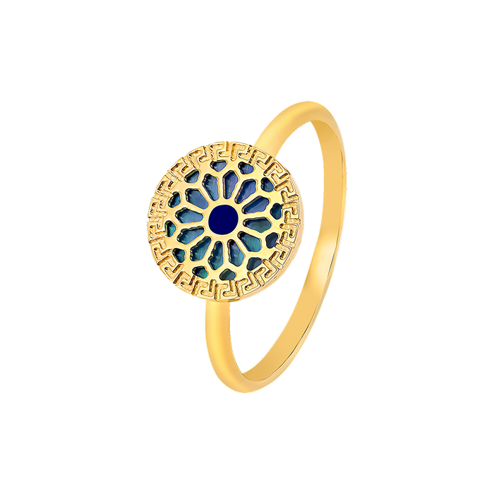 Athens 18K Yellow Gold Ring With Blue And White Mother Of Pearl