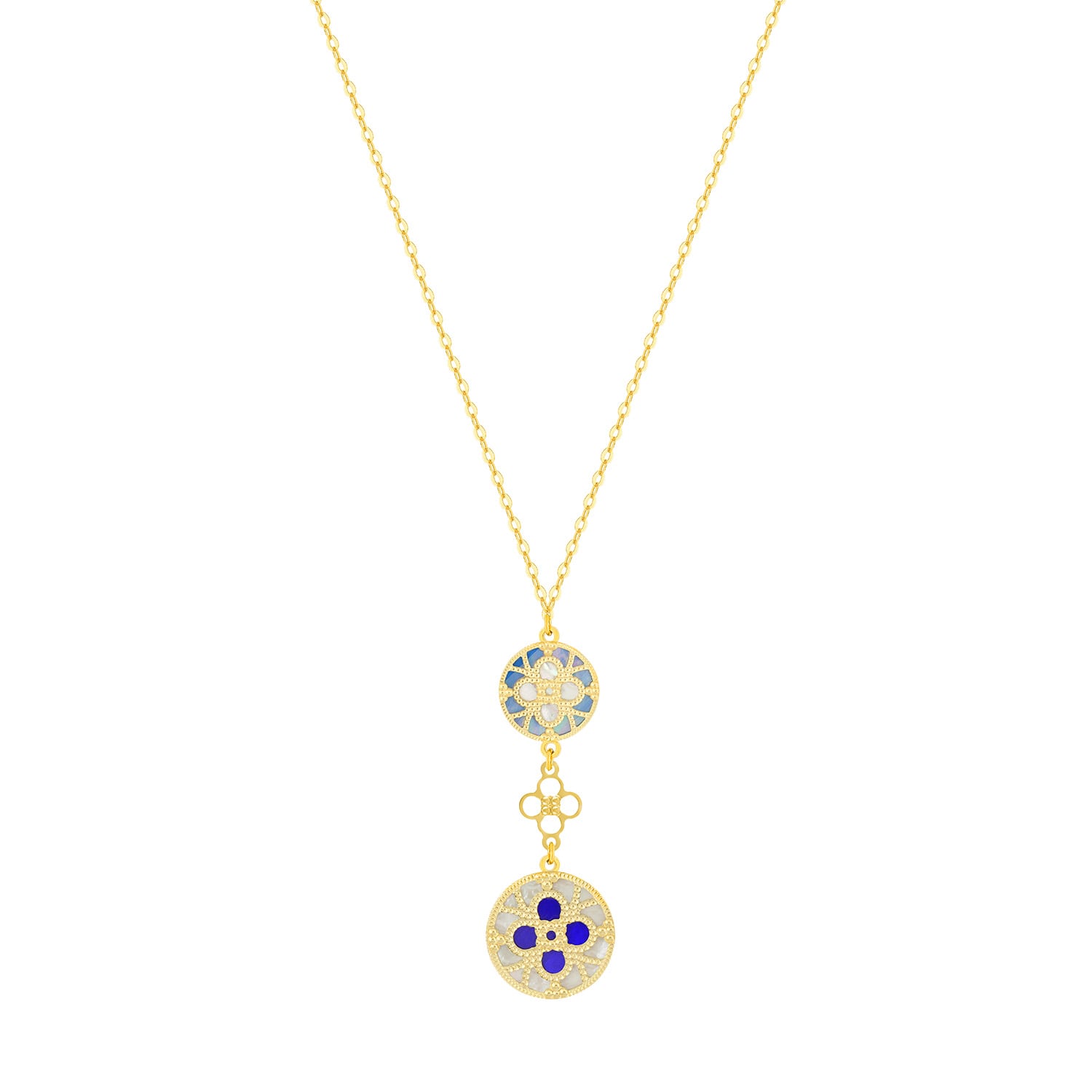 Istanbul Mother Of Pearl Reversible Necklace in 18K Yellow Gold