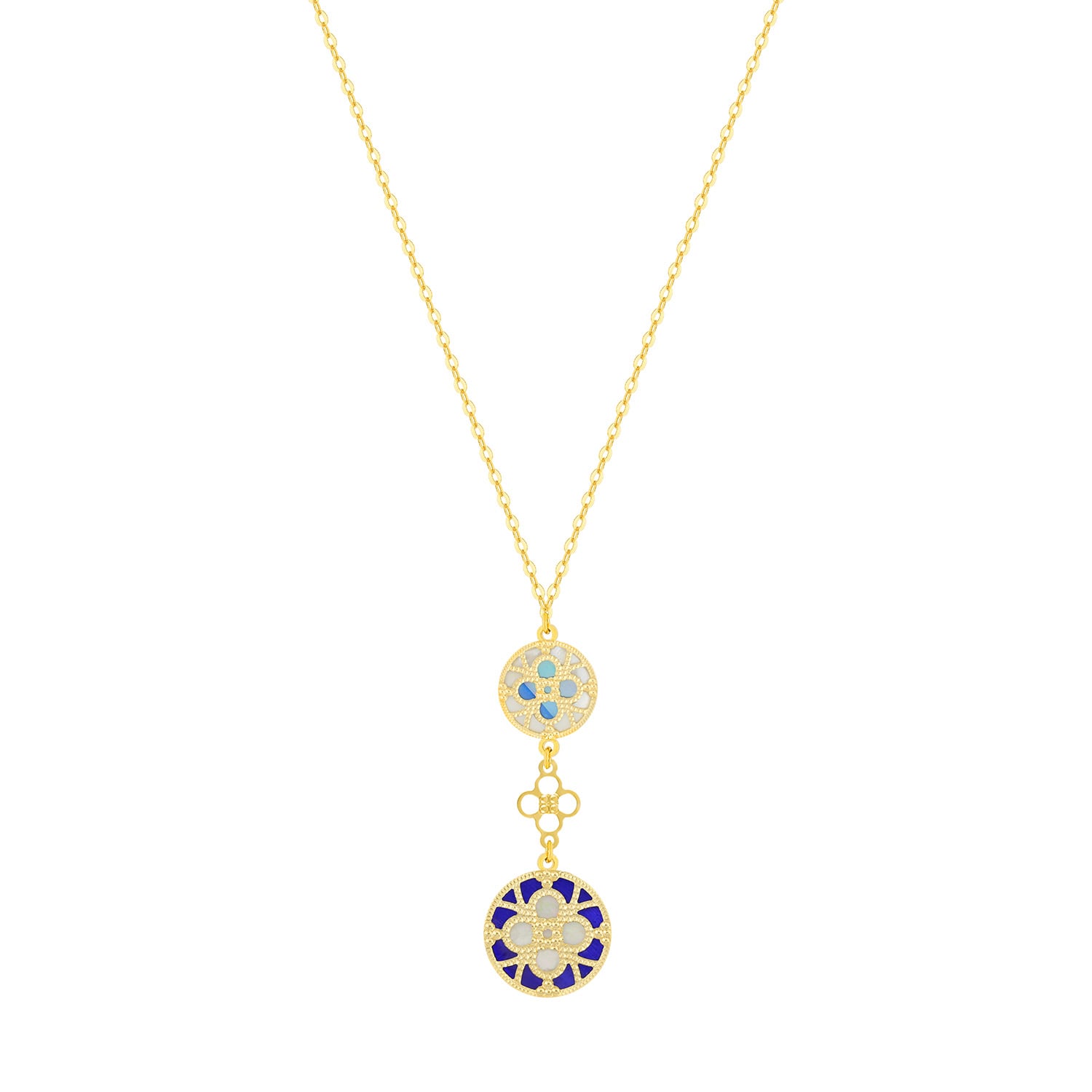 Istanbul Mother Of Pearl Reversible Necklace in 18K Yellow Gold