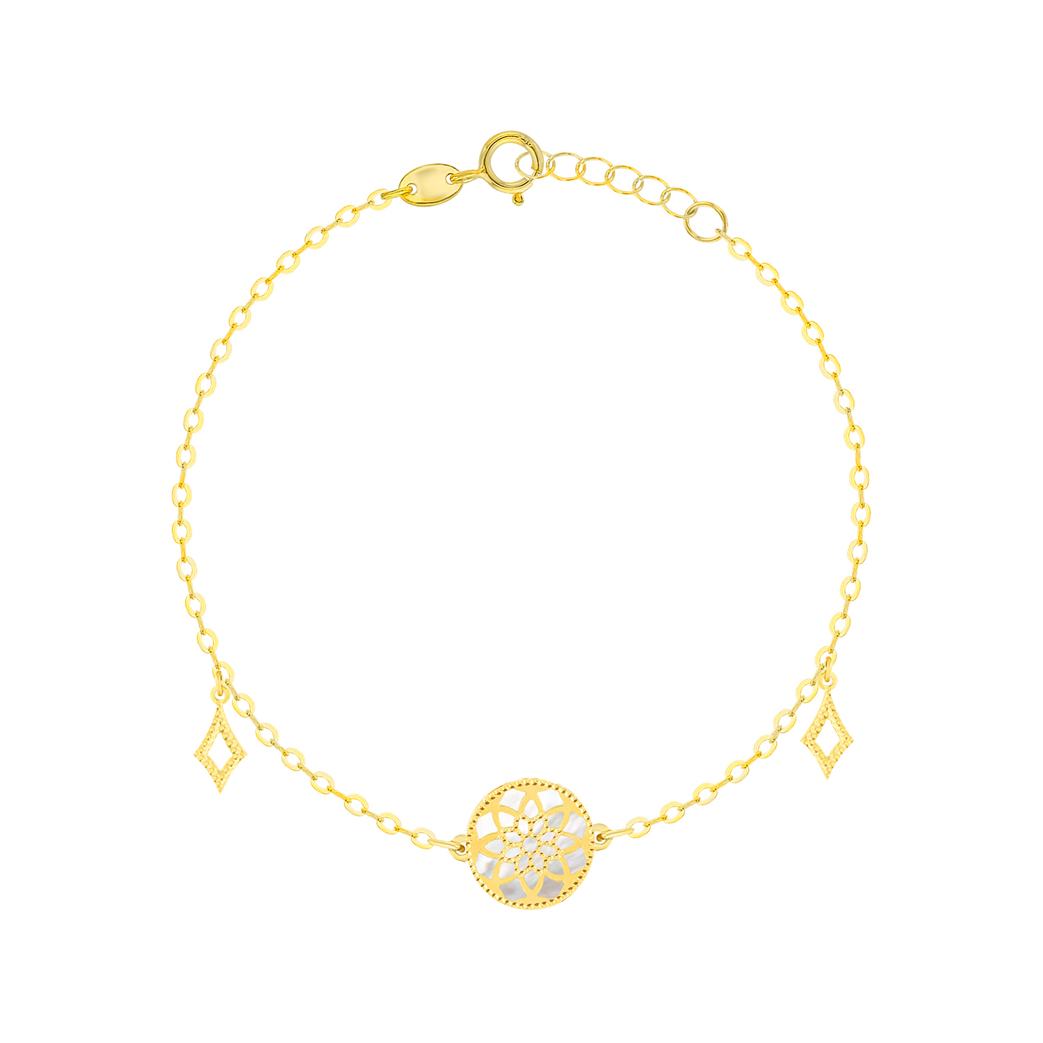 Madinah 18K Yellow Gold Emerald Green And White Mother Of Pearl Bracelet
