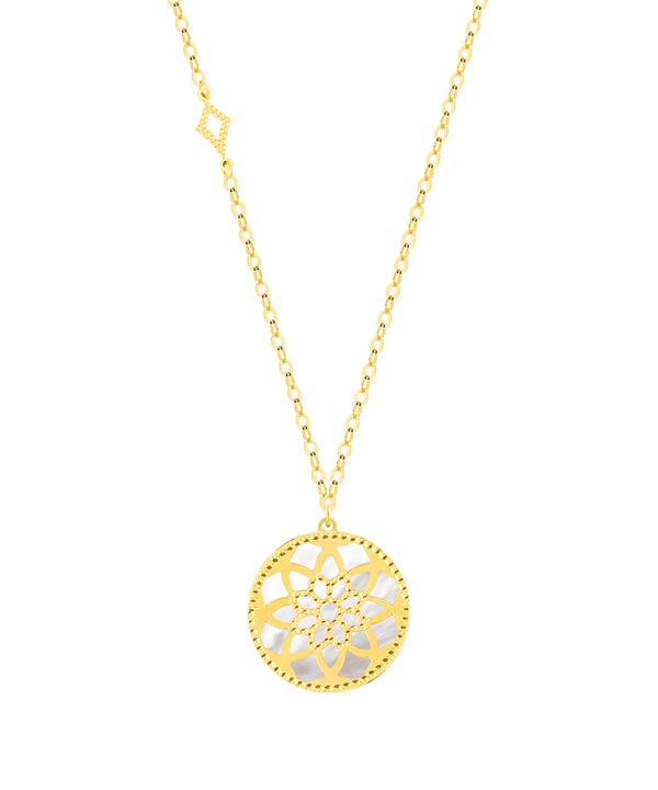 Madinah 18k Yellow Gold Sky Blue And White Mother Of Pearl Necklace