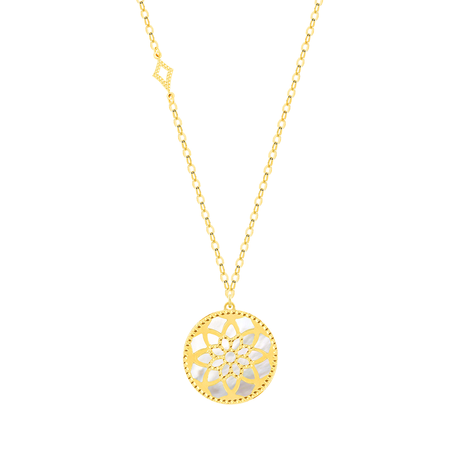 Madinah 18K Yellow Gold Sky Blue And White Mother Of Pearl Necklace