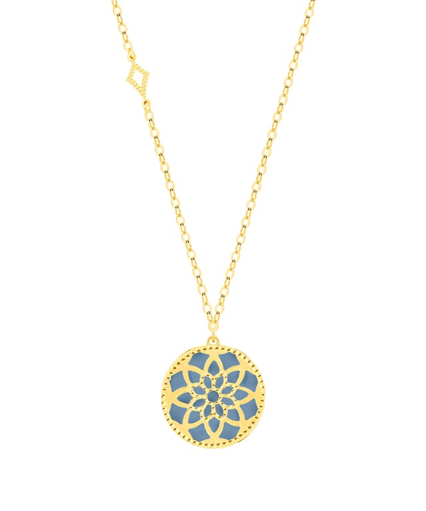Madinah 18k Yellow Gold Sky Blue And White Mother Of Pearl Necklace