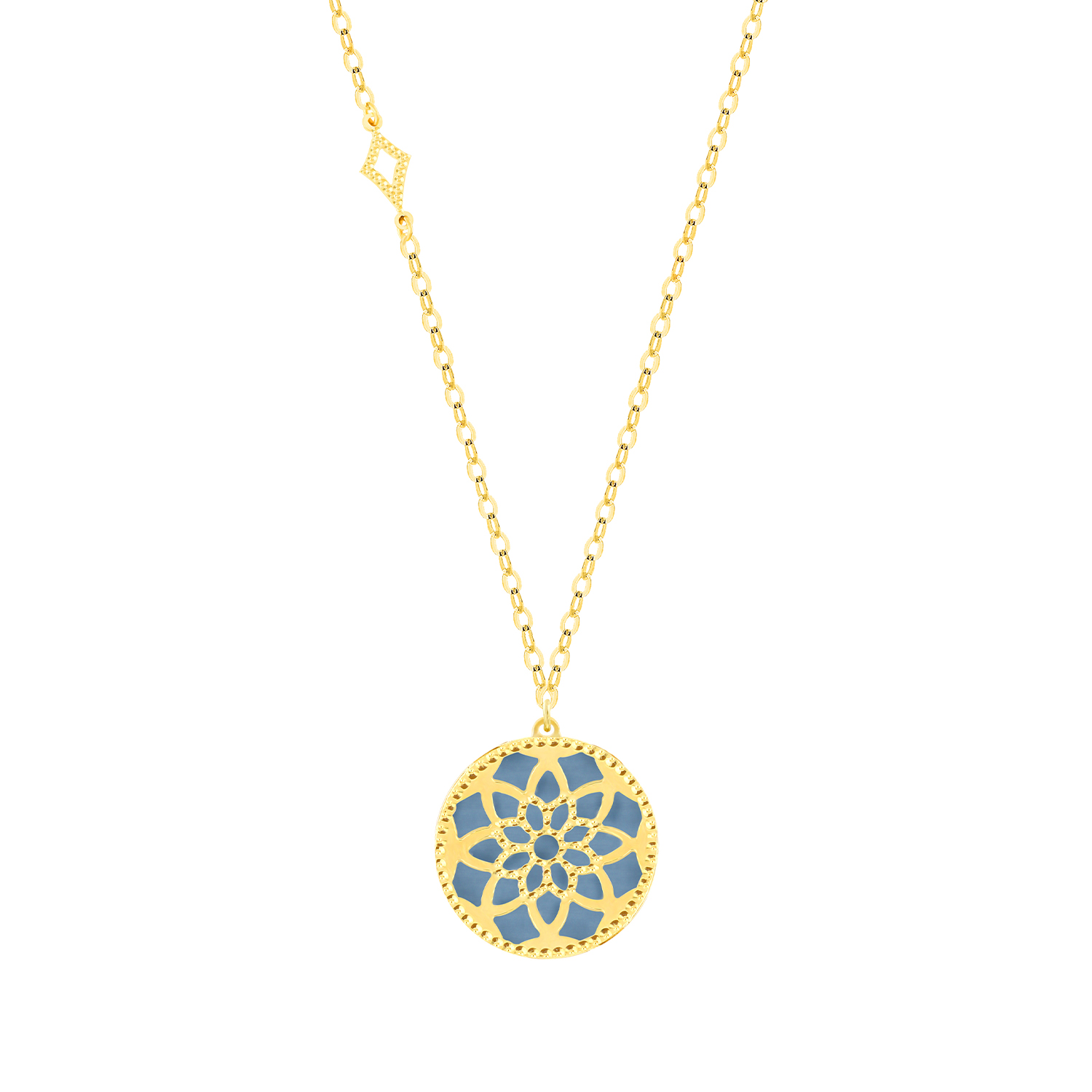 Madinah 18K Yellow Gold Sky Blue And White Mother Of Pearl Necklace