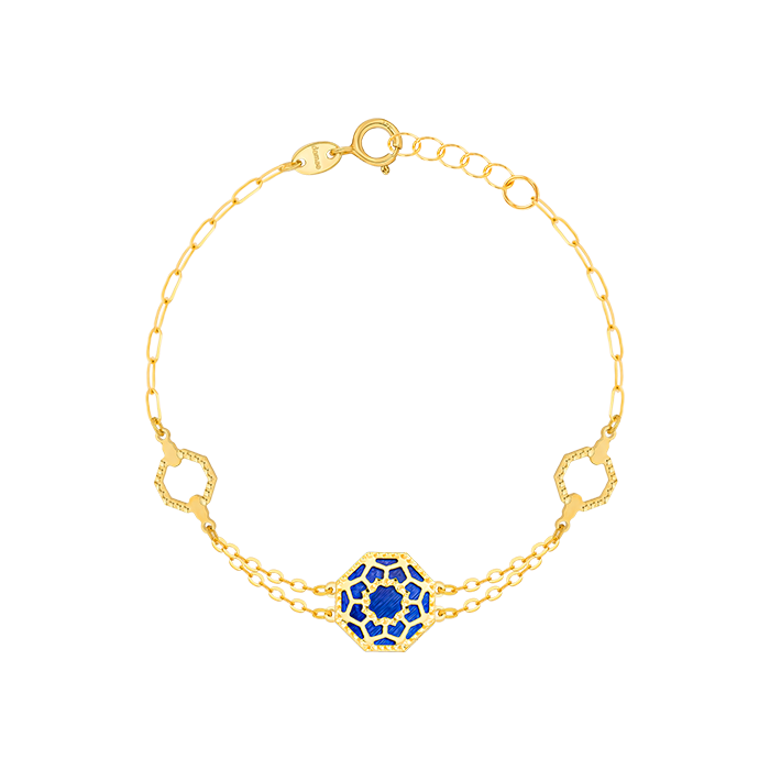 Marrakesh 18K Yellow Gold Bracelet With Blue And Green Mother Of Pearl