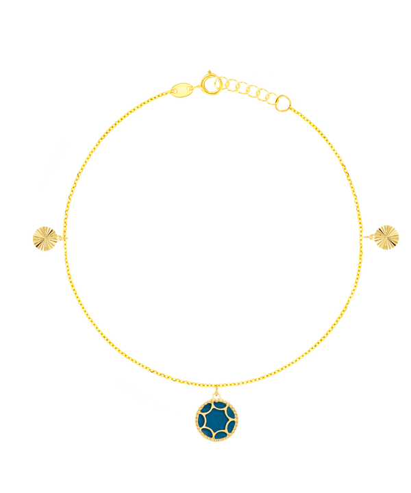 Roma Anklet In 18k Yellow Golf With Turquoise Blue Mother Of Pearl