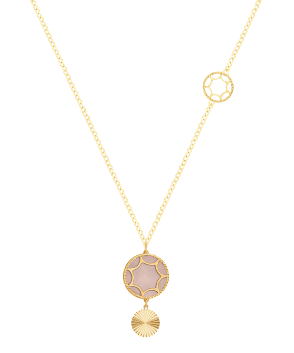 Roma Dual Descending Motif Necklace 18k Yellow Gold With Pink White Coloured Mother Of Pearl
