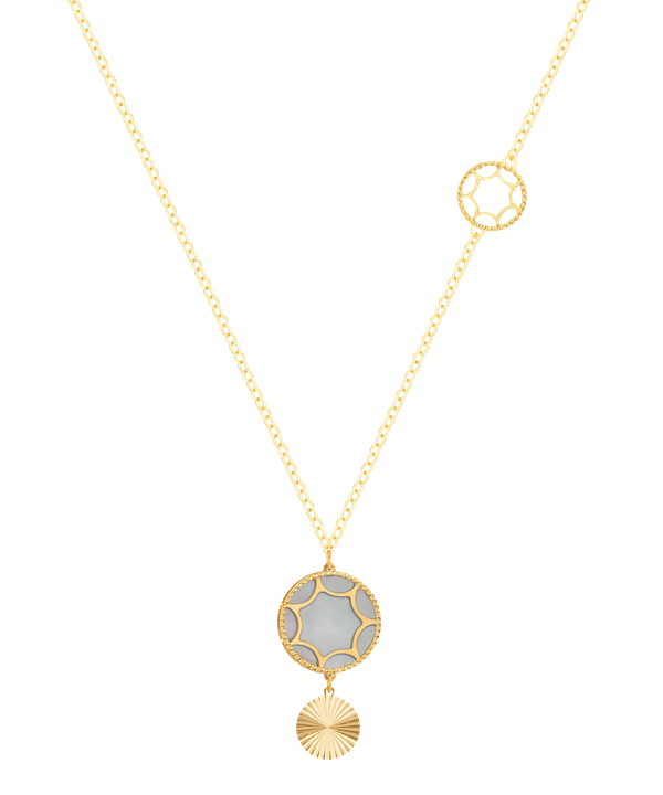Roma Dual Descending Motif Necklace 18k Yellow Gold With Pink White Coloured Mother Of Pearl