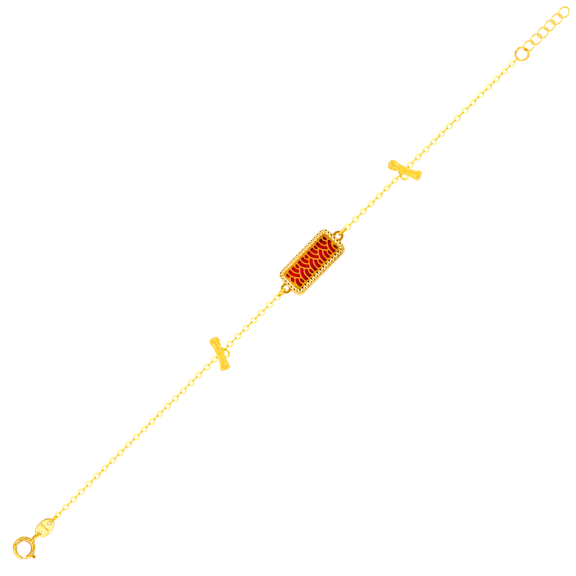 Tokyo Rectangle Shape Double T Bar Two Faced 18k Yellow Gold Bracelet