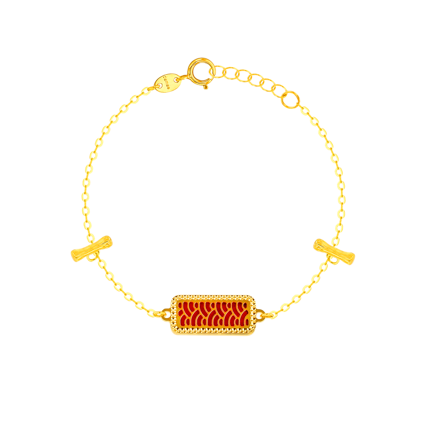 Tokyo Rectangle Shape Double T Bar Two Faced 18k Yellow Gold Bracelet