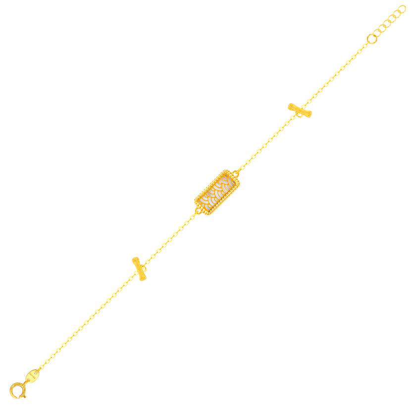 Tokyo Rectangle Shape Double T Bar Two Faced 18k Yellow Gold Bracelet