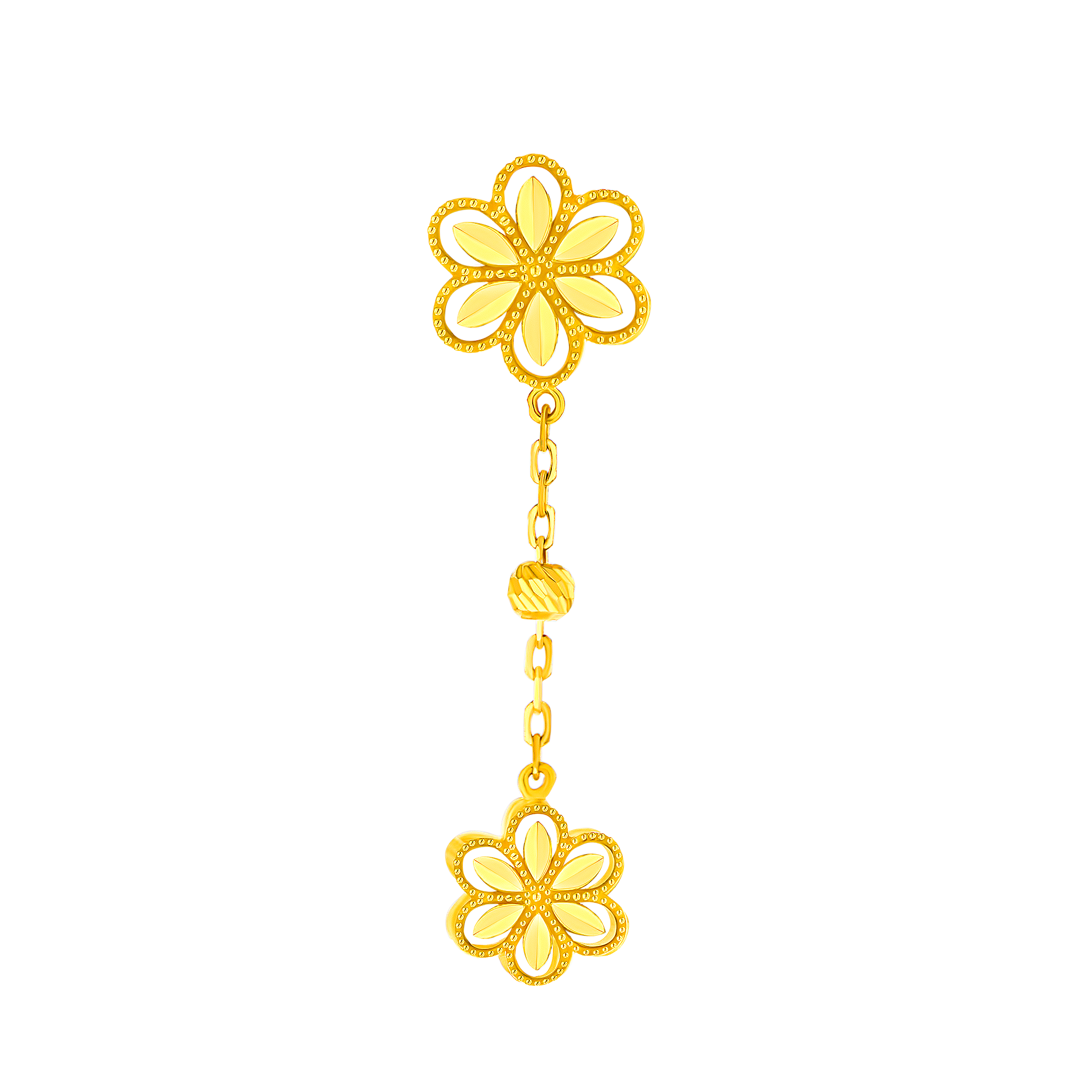 Anmol Floret Big Small Double Motif Drop Earrings In 21k Yellow Gold