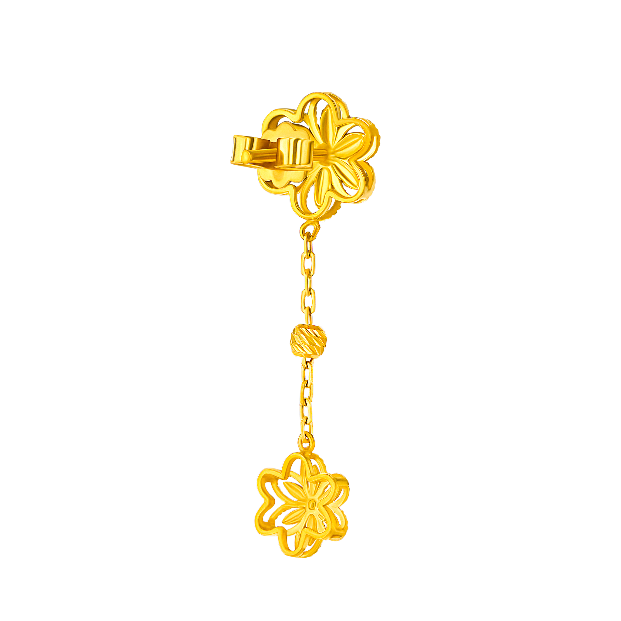 Anmol Floret Big Small Double Motif Drop Earrings In 21k Yellow Gold