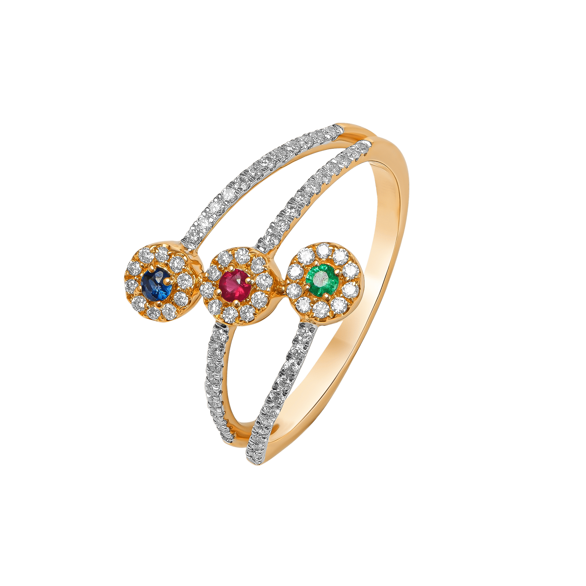 Diamond Ruby Emerald & Blue Sapphire Ring In 18k Gold